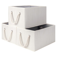 StorageWorks vue avant du lot de trois paniers beige blanc ivoire, organisation visible