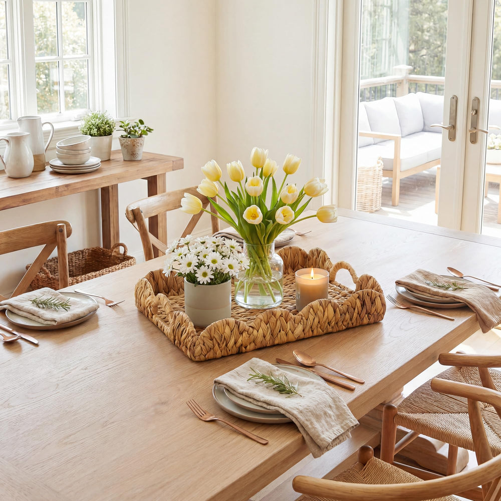 StorageWorks plateau posé sur un îlot de cuisine apporte chaleur naturelle