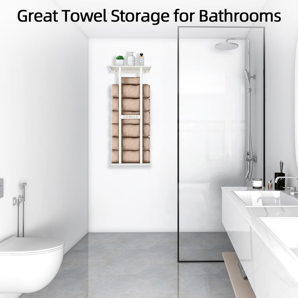 STWWO étagère installée près de la douche pour accès facile aux serviettes