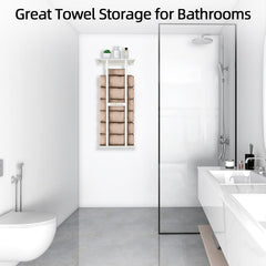STWWO étagère installée près de la douche pour accès facile aux serviettes