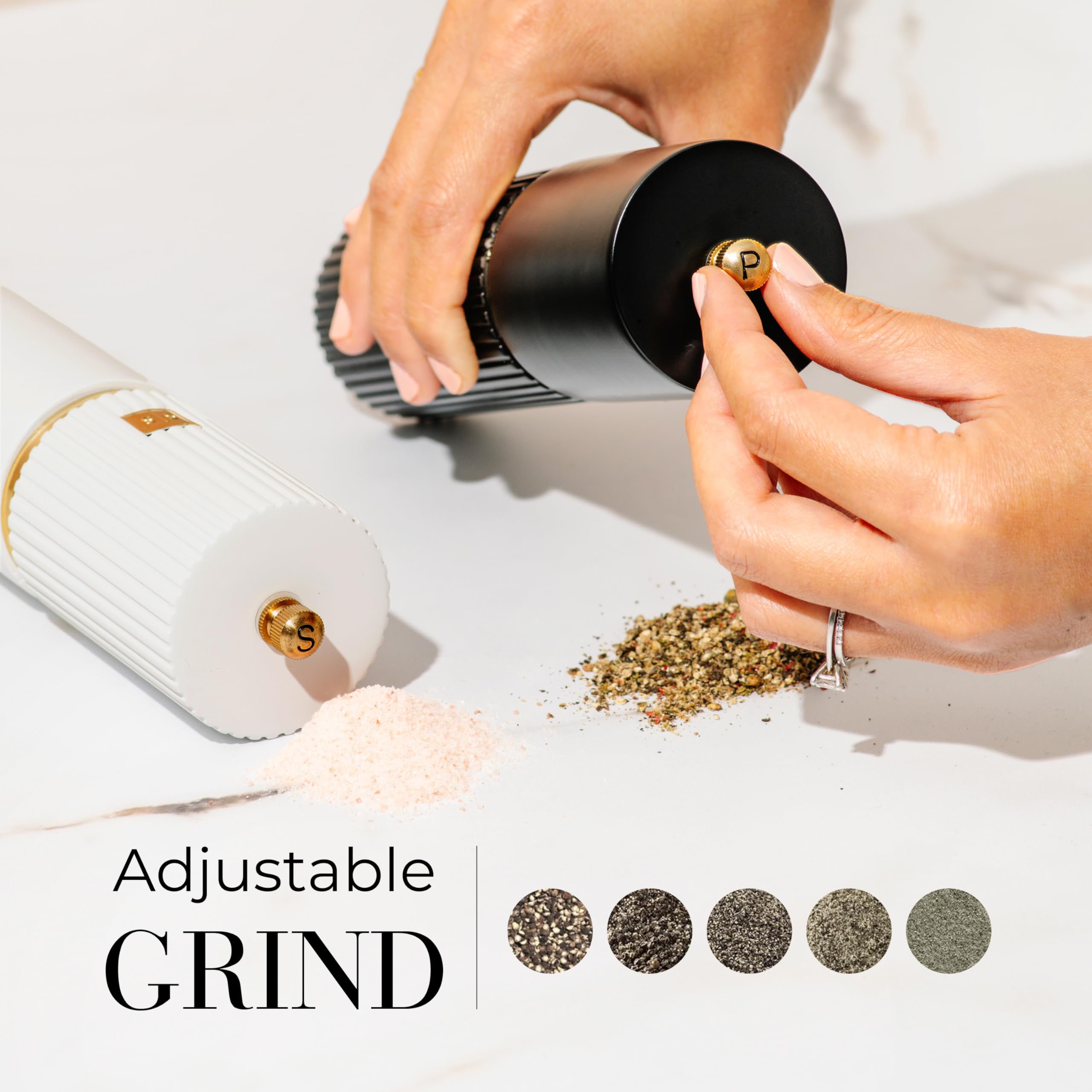STYLED SETTINGS close-up des meules en céramique, performance de broyage durable