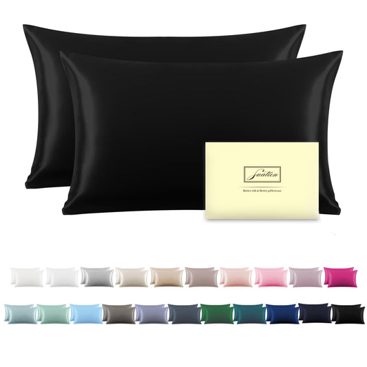 Suatien housse de coussin noir montrant le rendu élégant et protection des cheveux