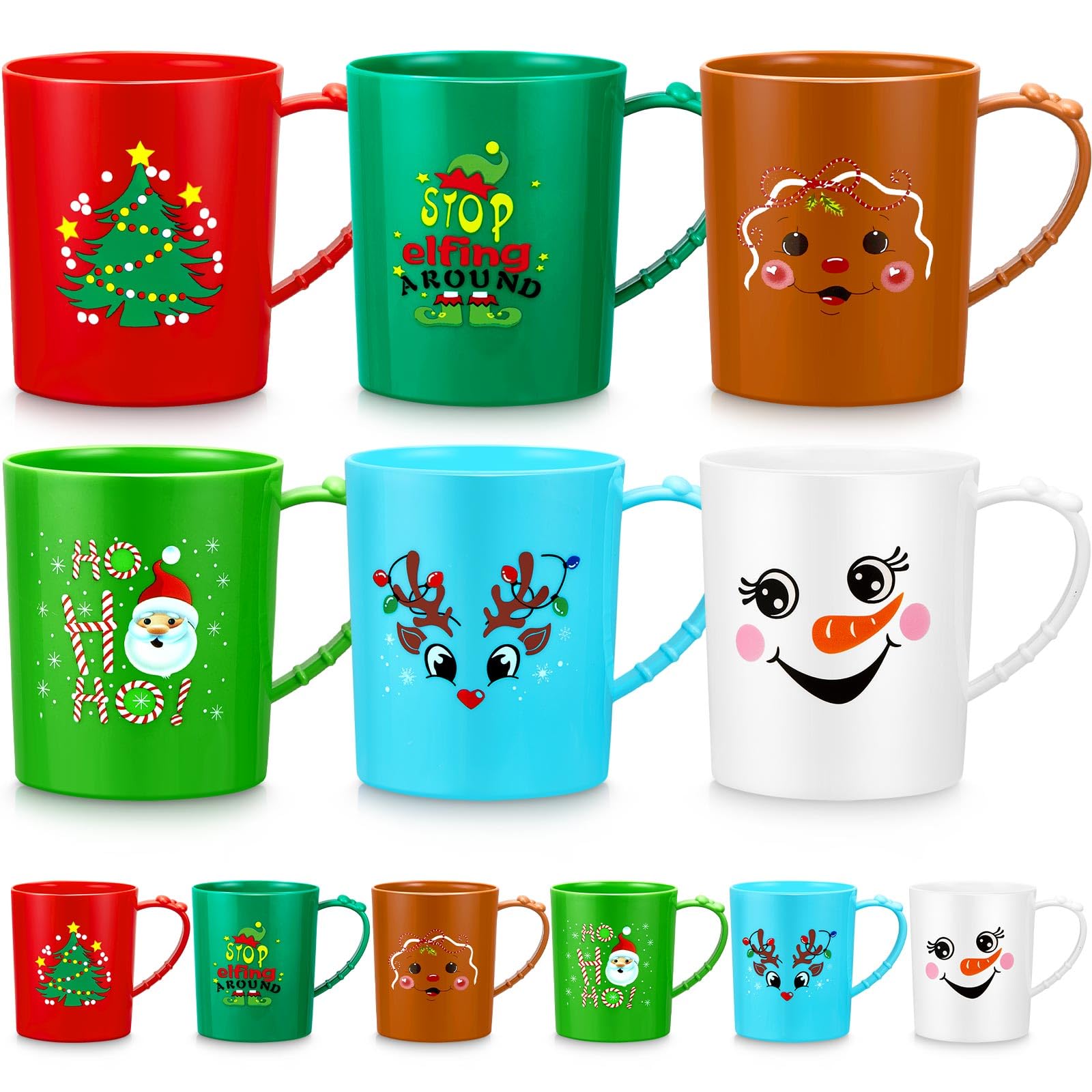 Suclain face avant des mugs Noël montrant motifs variés et couleur festive