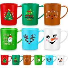 Suclain face avant des mugs Noël montrant motifs variés et couleur festive