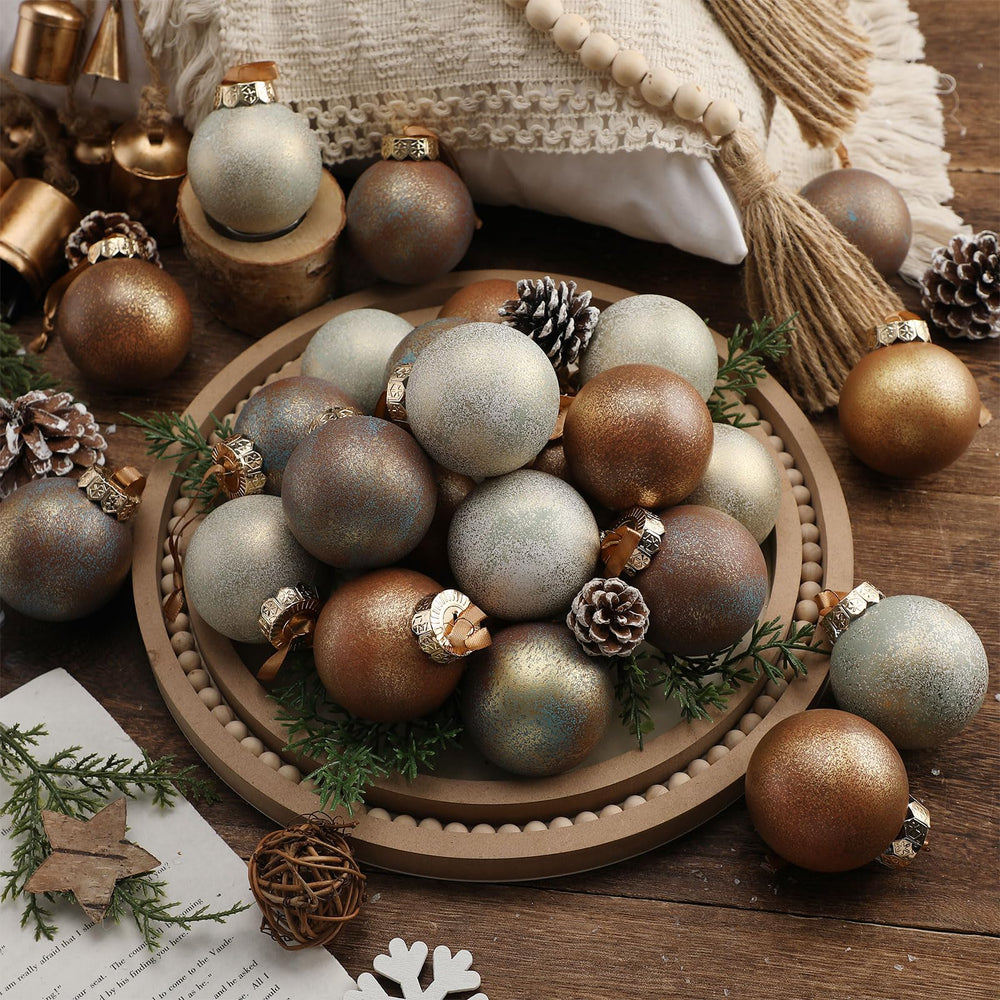 Suilung pack 24 boules de Noël vue avant et couleurs terre chaleureuses