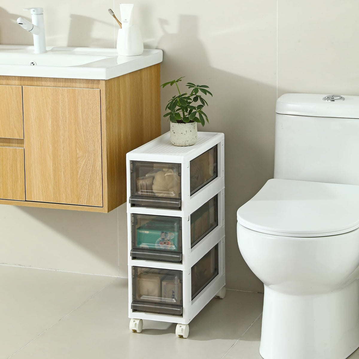 sunamon vue avant du chariot gris montrant design compact et gain d'espace