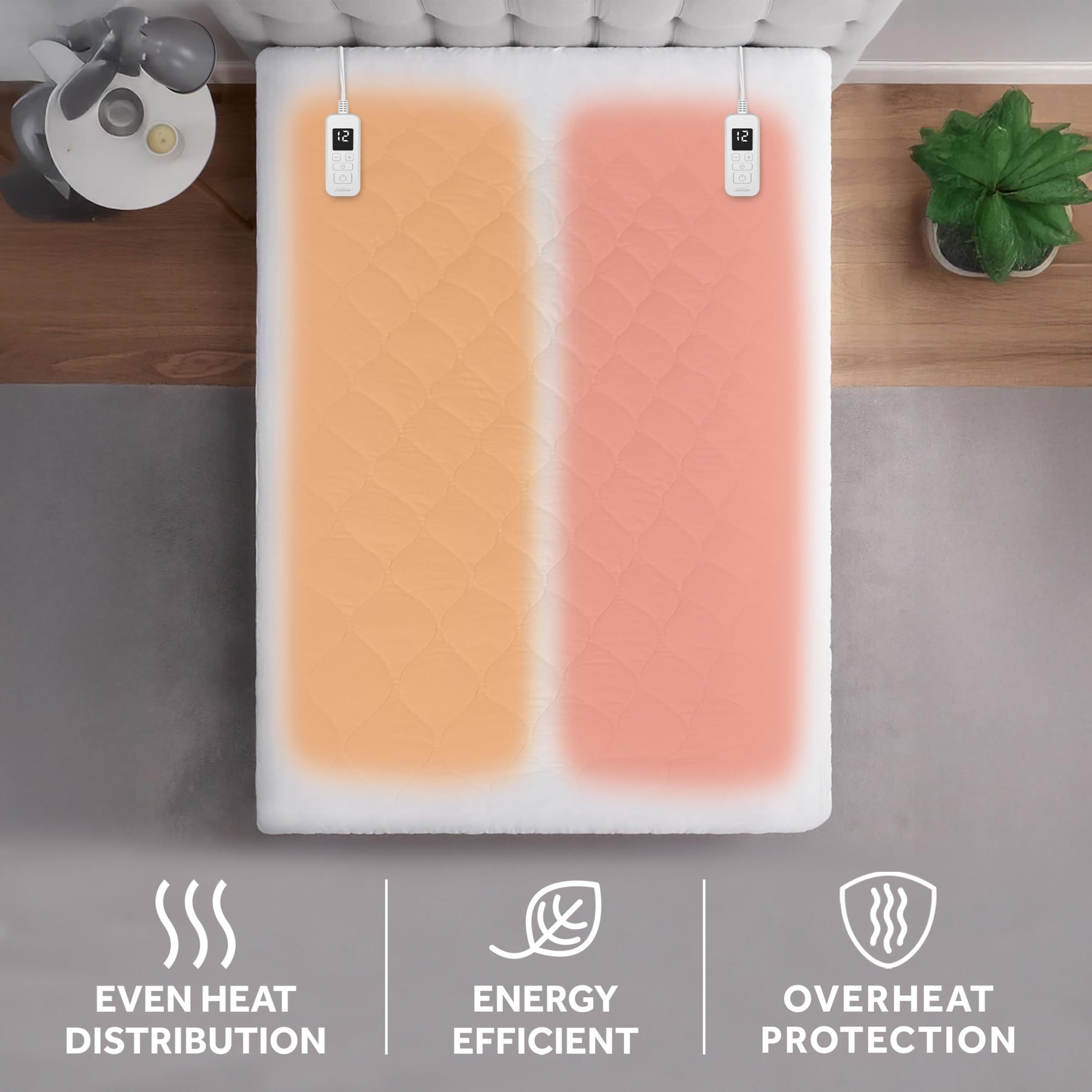 Sunbeam surmatelas chauffant installé sur lit montrant ambiance chaude