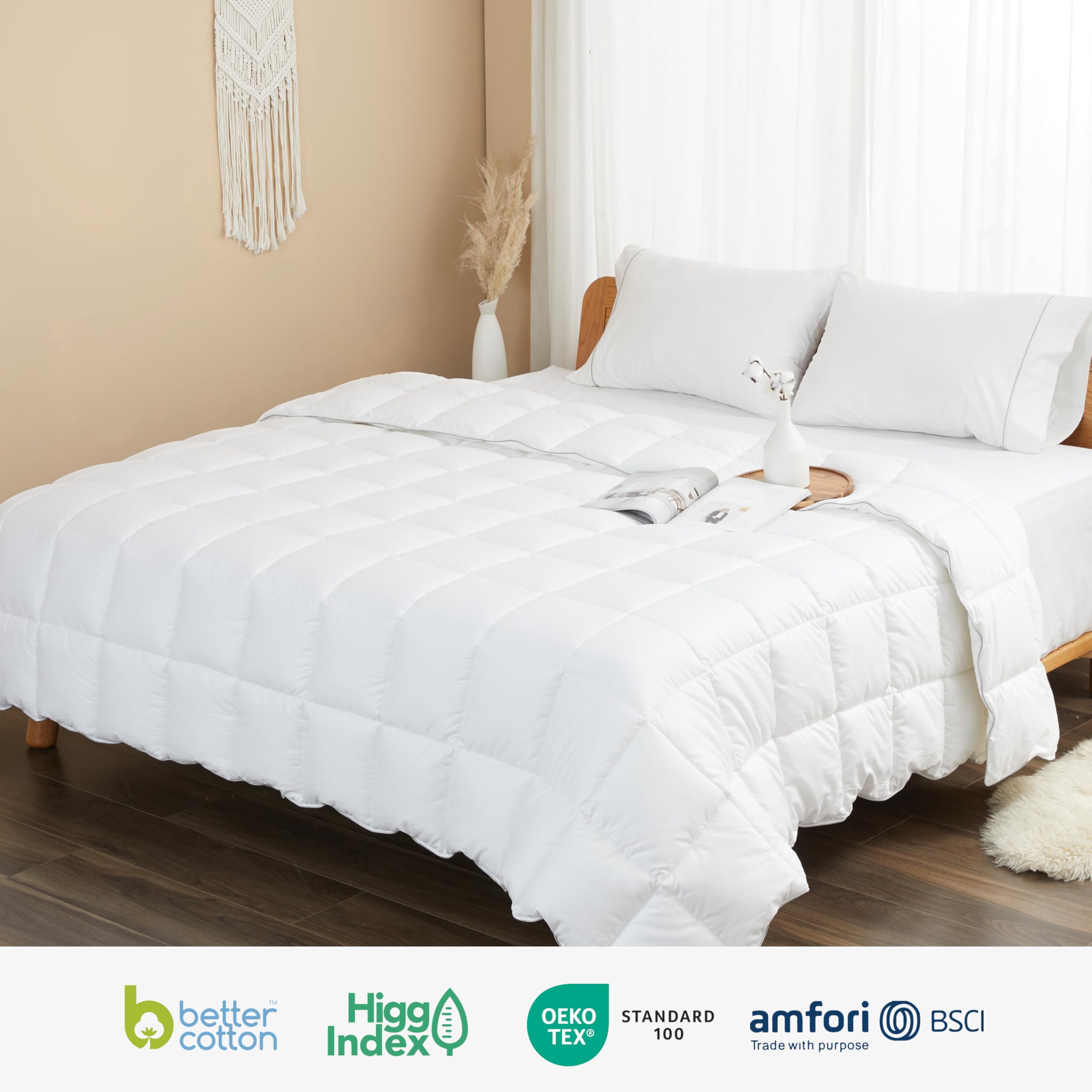 sunflower couette sur lit queen démontrant taille et retombée