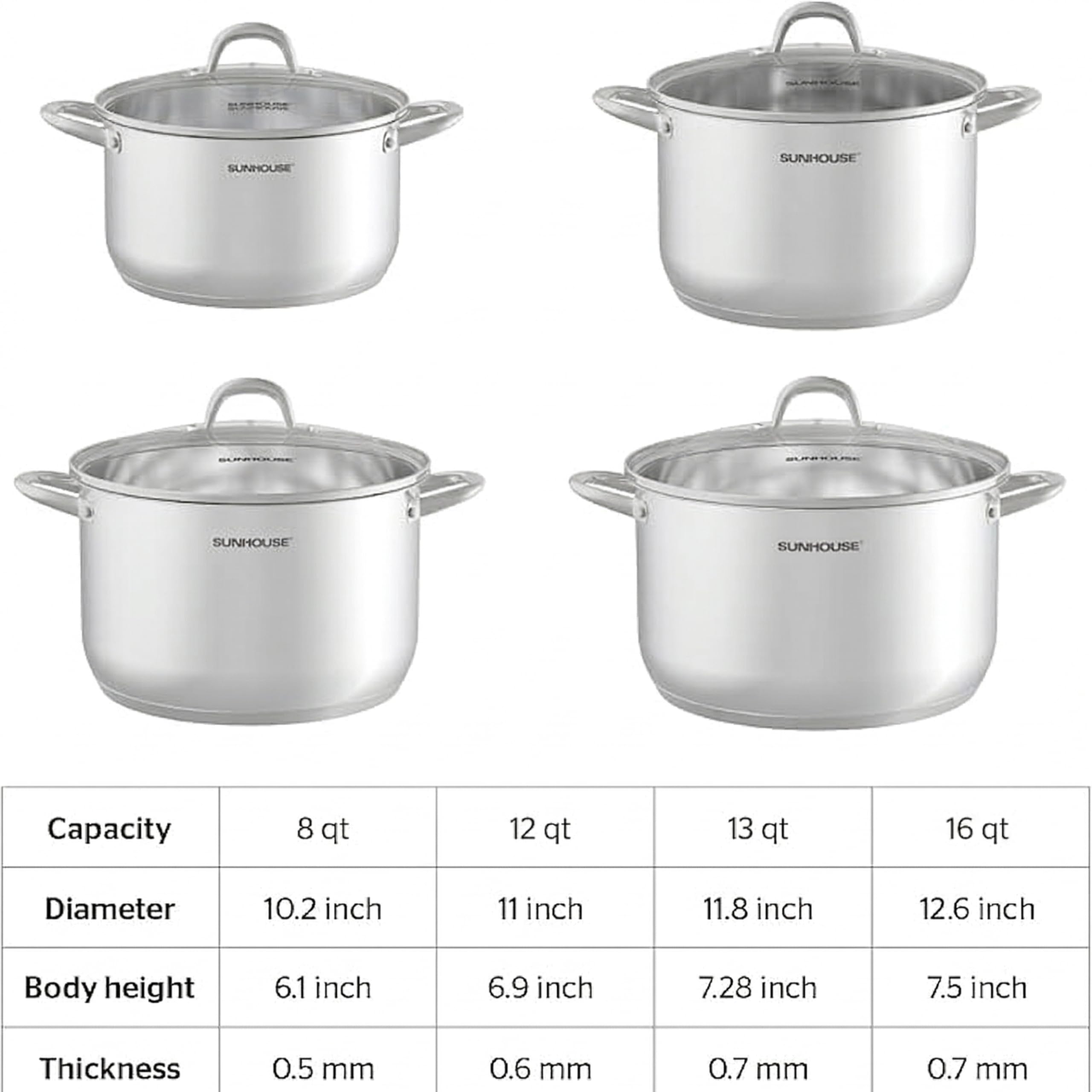 Sunhouse marmite au four avec couvercle, compatible cuisson four sécurisée