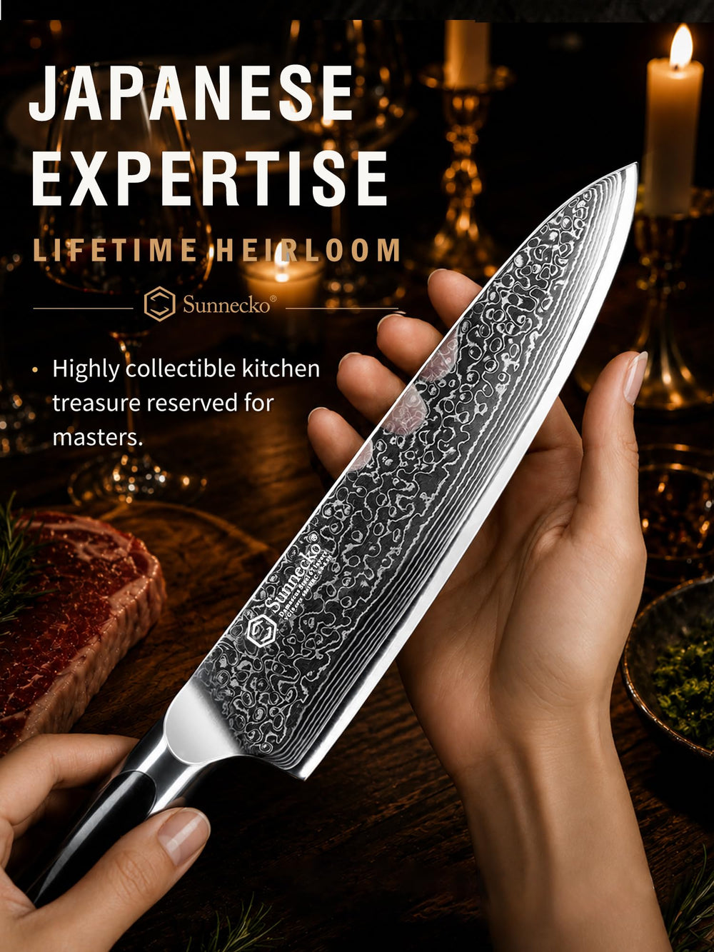 Sunnecko couteau en action découpant viande, gain de temps en cuisine