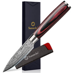 Sunnecko vue avant du couteau d'office avec coffret cadeau assurant une présentation soignée
