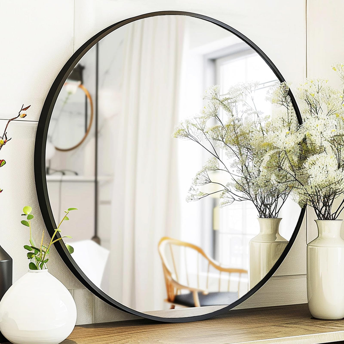 Sunniry miroir rond face montrant finition élégante et reflet net
