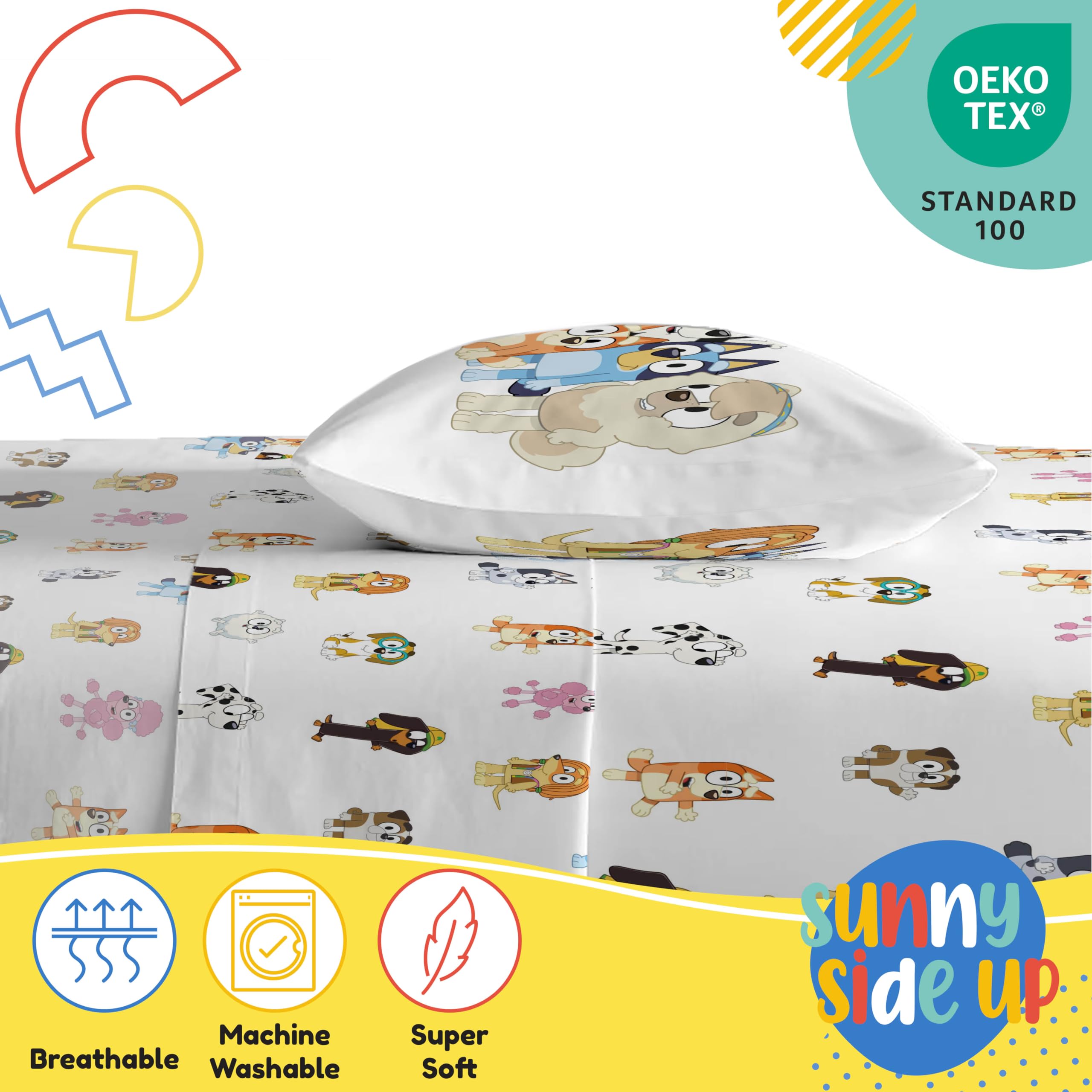 Sunny Side Up drap-housse Bluey montrant poche profonde et maintien du matelas