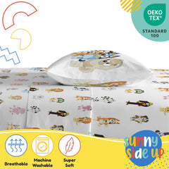 Sunny Side Up drap-housse Bluey montrant poche profonde et maintien du matelas