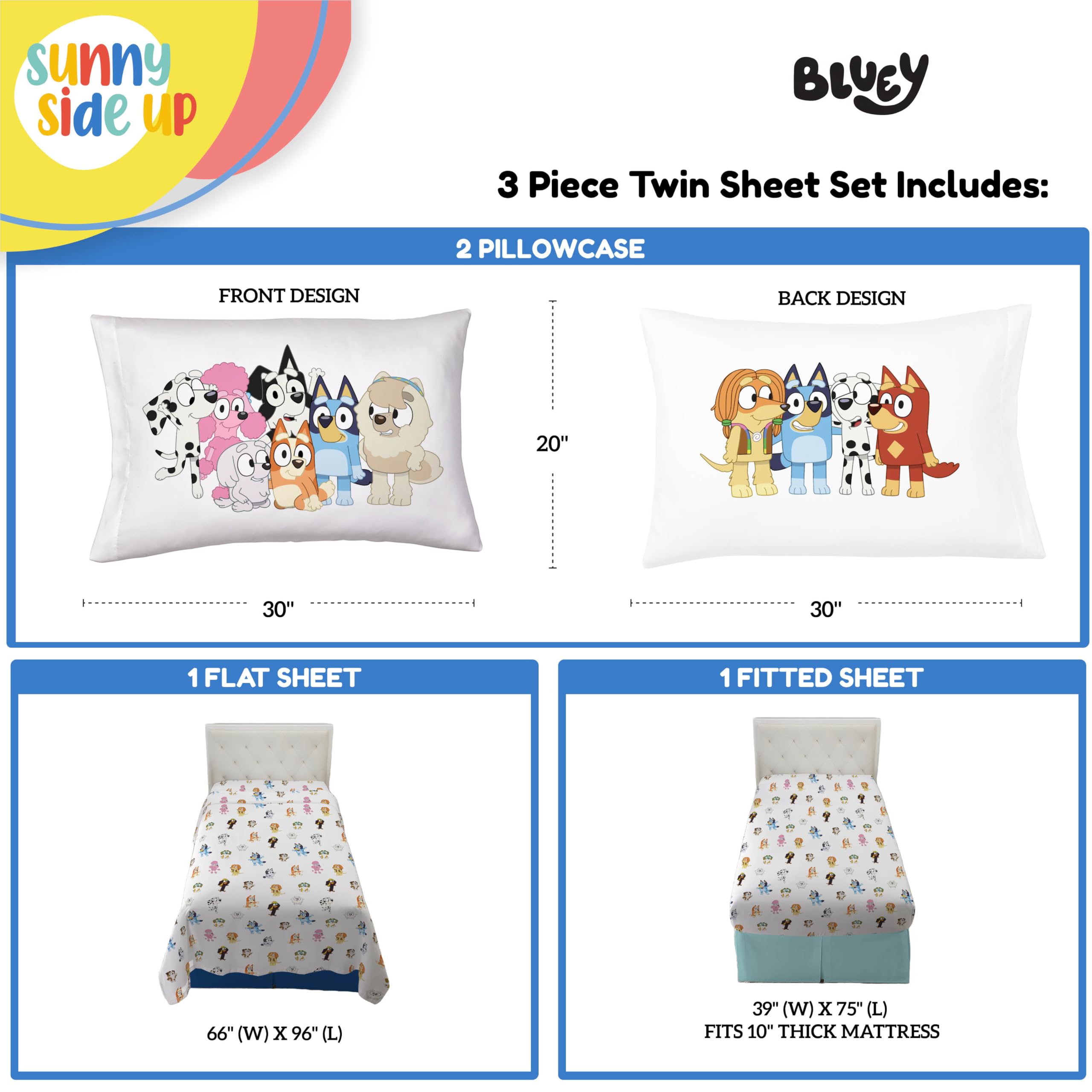Sunny Side Up taie réversible Bluey montrant deux motifs pour varier la décoration