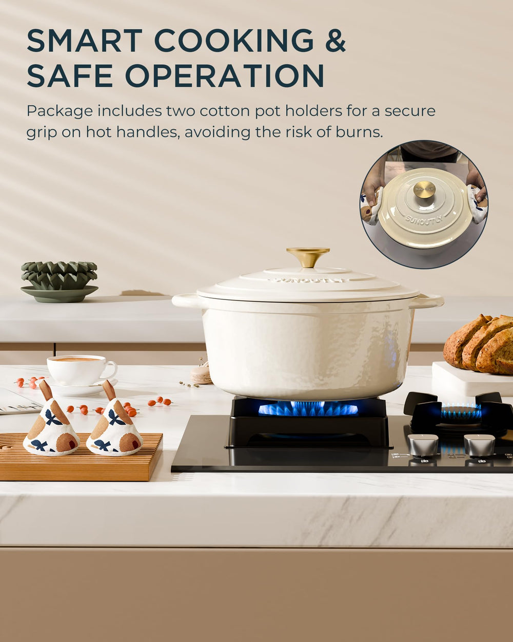 SUNOUTLY comparaison taille avec cuillère, capacité familiale 6QT visible