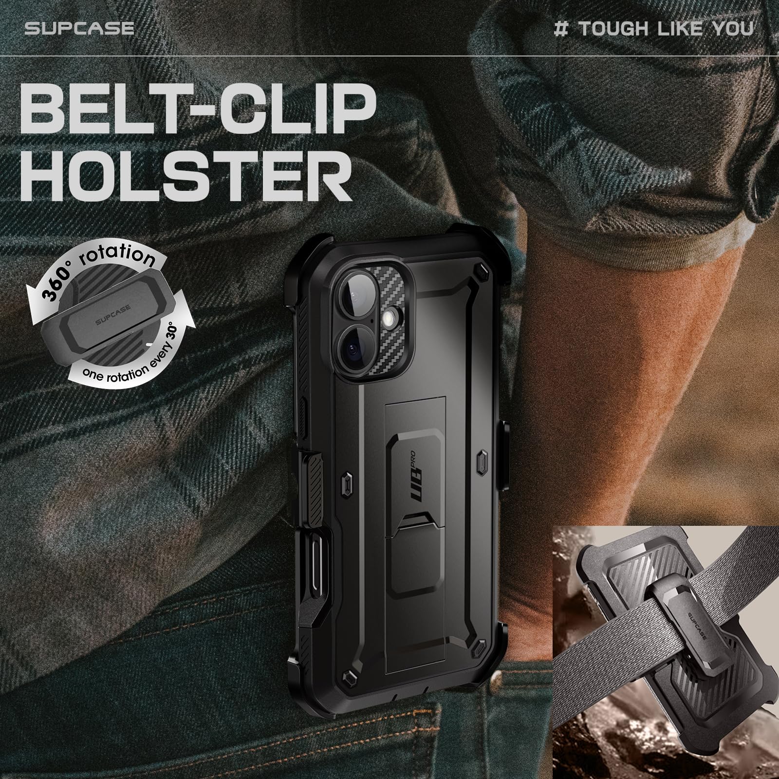 SUPCASE étui-ceinture rotatif fixé à une ceinture pour transport pratique