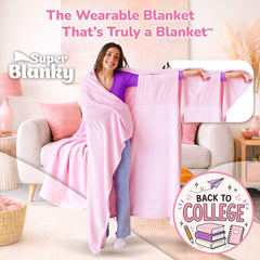 Super Blanky porté sur canapé pour lecture et détente active