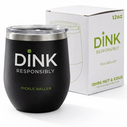 Super Fly Goods gobelet avant montrant le design Dink Responsibly et une prise en main confortable