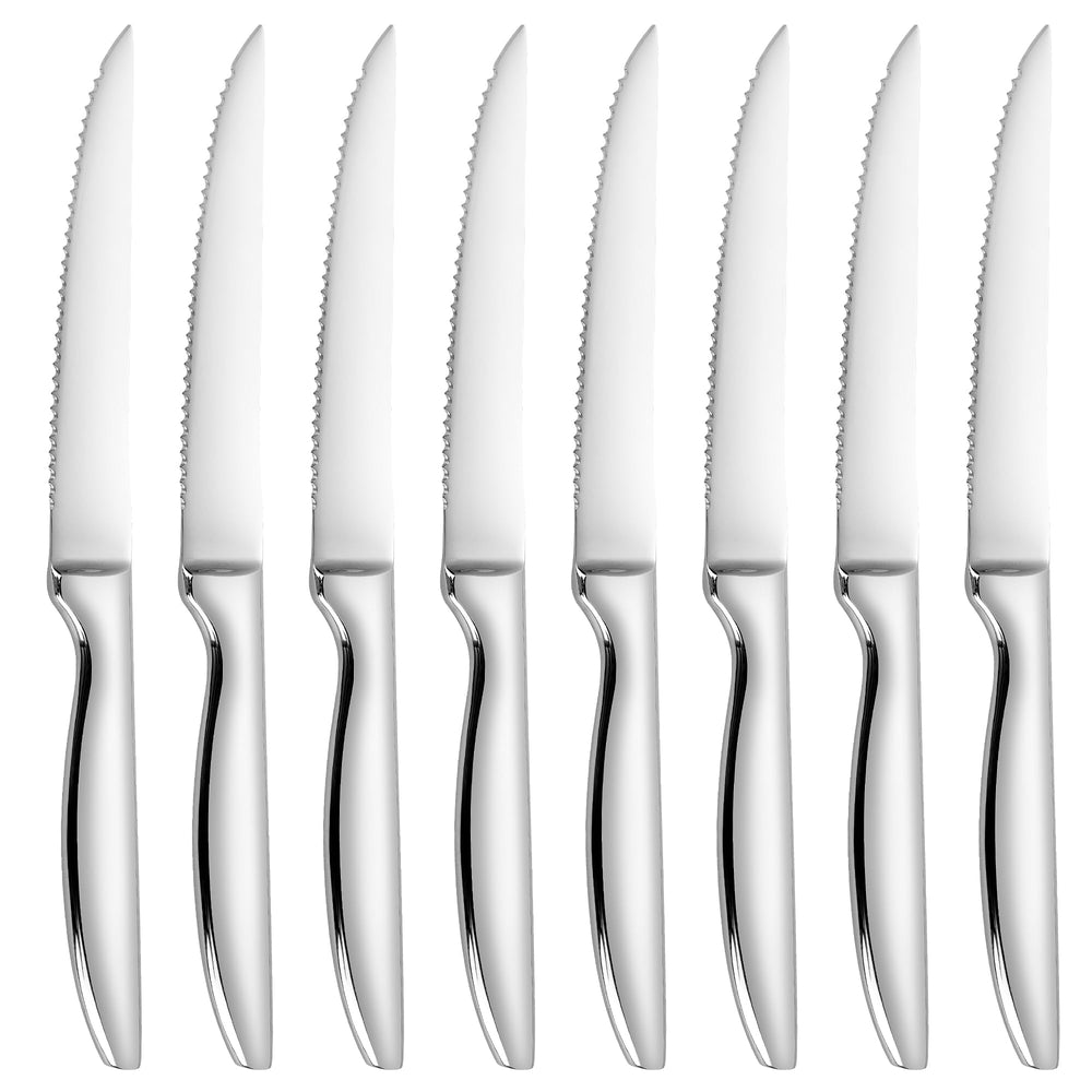 SuperCook vue de face des couteaux à steak montrant finition et robustesse