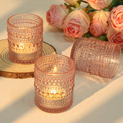 SUPMIND photophore verre rose en usage avec tealight allumé, crée ambiance chaleureuse