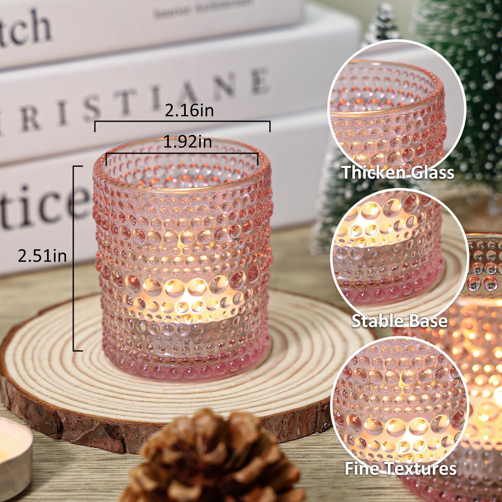 SUPMIND photophore verre rose gros plan sur texture et bord, qualité du verre épais
