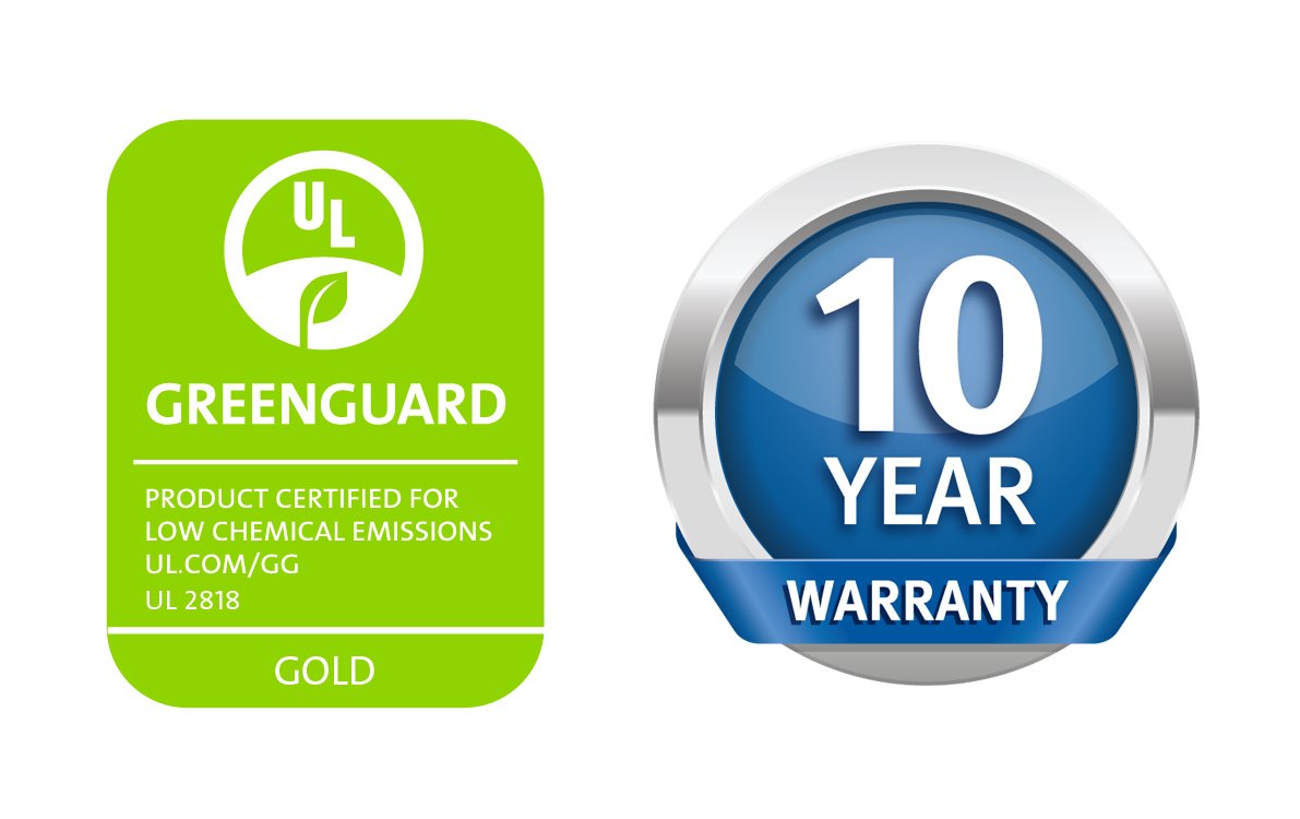 SureGuard emballage et label GREENGUARD Gold montrant certification qualité