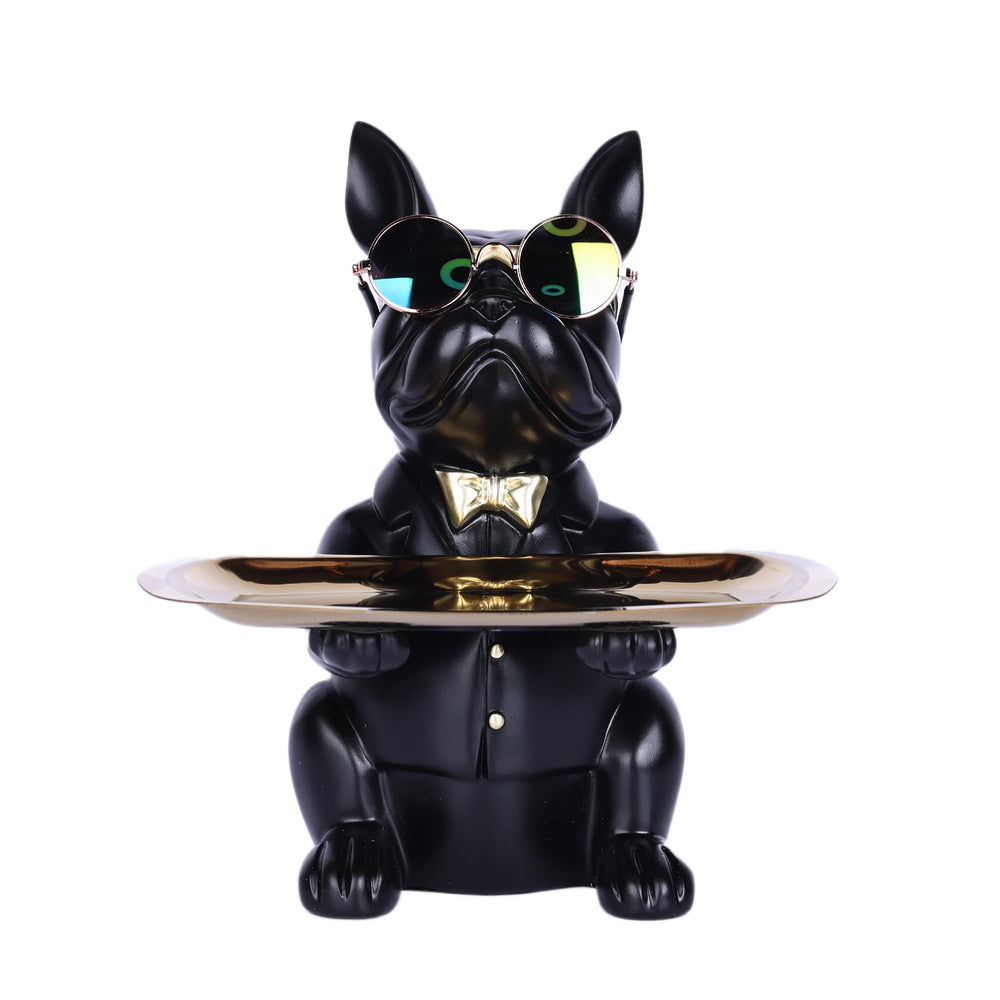 suruim statue bouledogue de face avec plateau utile pour organiser clés