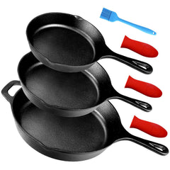 Suteck ensemble face avant montrant les trois poêles et leur finition prête à cuisiner
