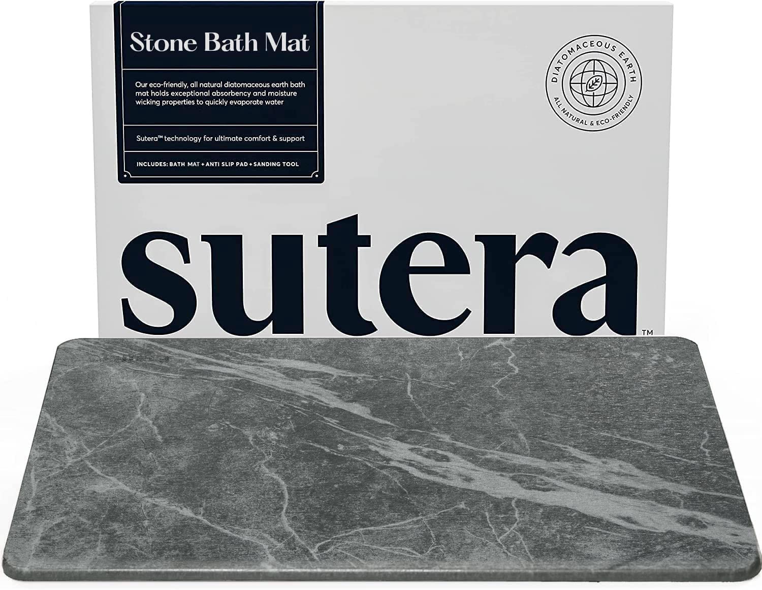 SUTERA tapis pierre face avant montrant bordures nettes et design anti-humidité
