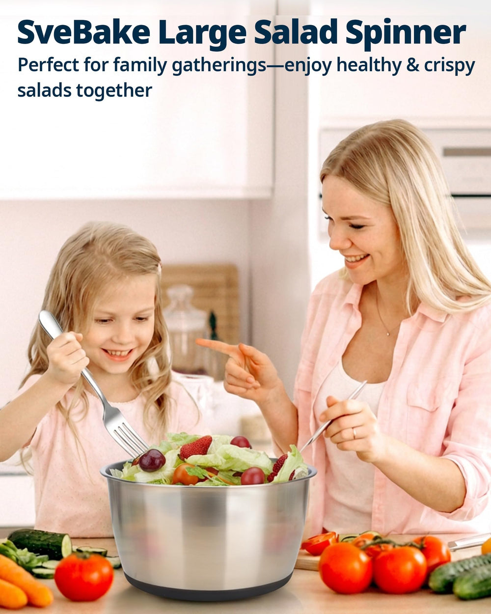 SveBake essoreuse présentée sur table prête à servir une salade