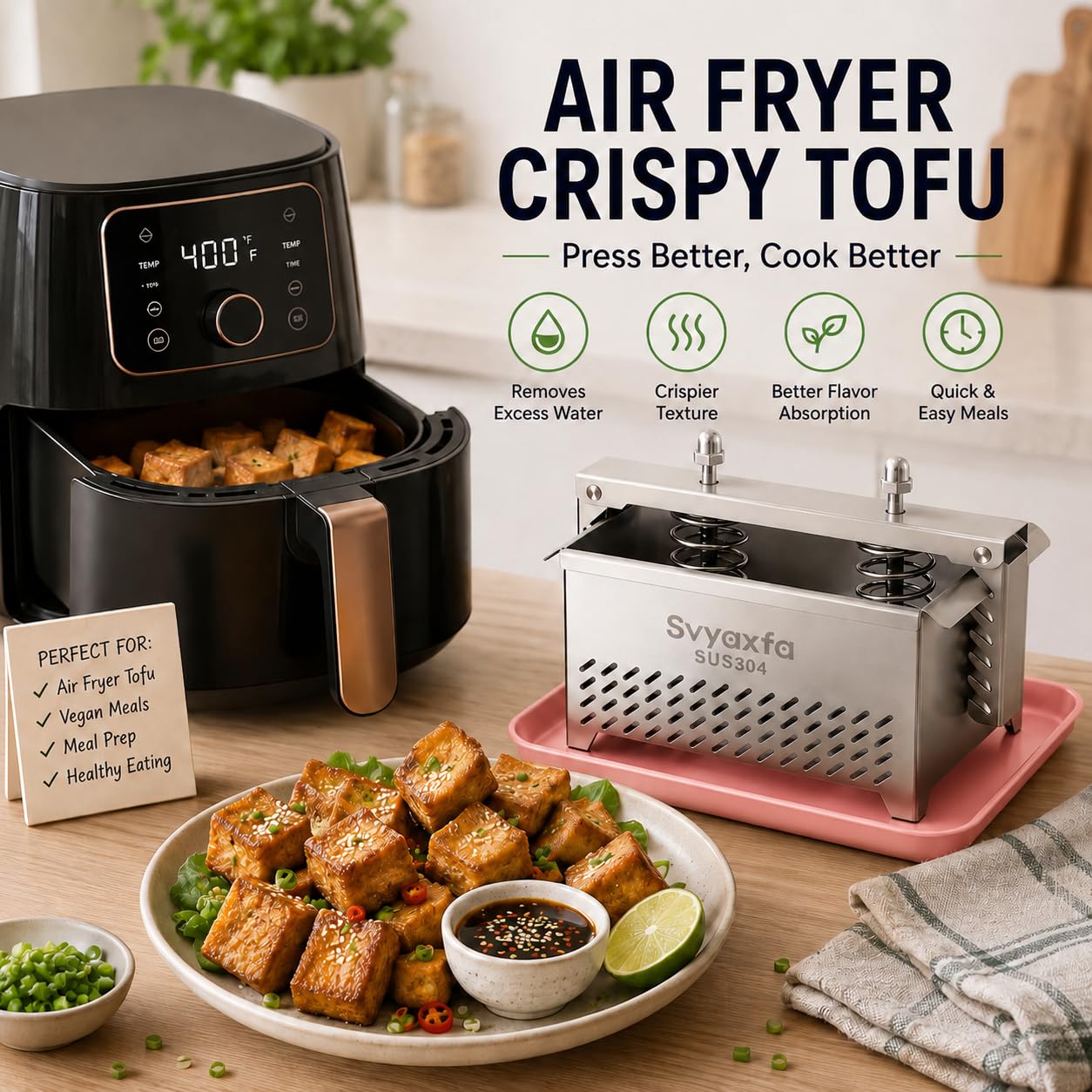 Svyaxfa presse utilisée avant friture pour obtenir tofu croustillant