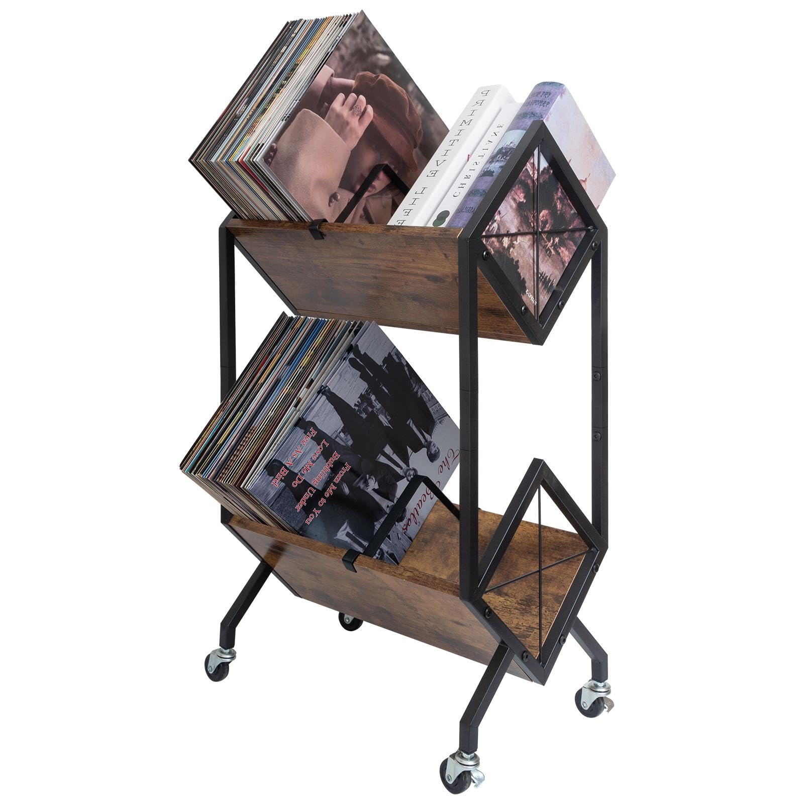 SwaaVee vue avant du support vinyles montrant rangement ergonomique et capacité