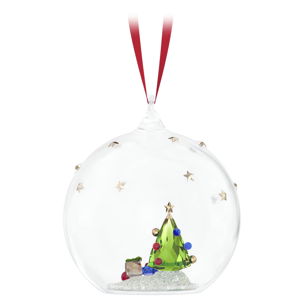 Swarovski ornement suspendu au sapin avec ruban rouge, ajoute une touche festive élégante