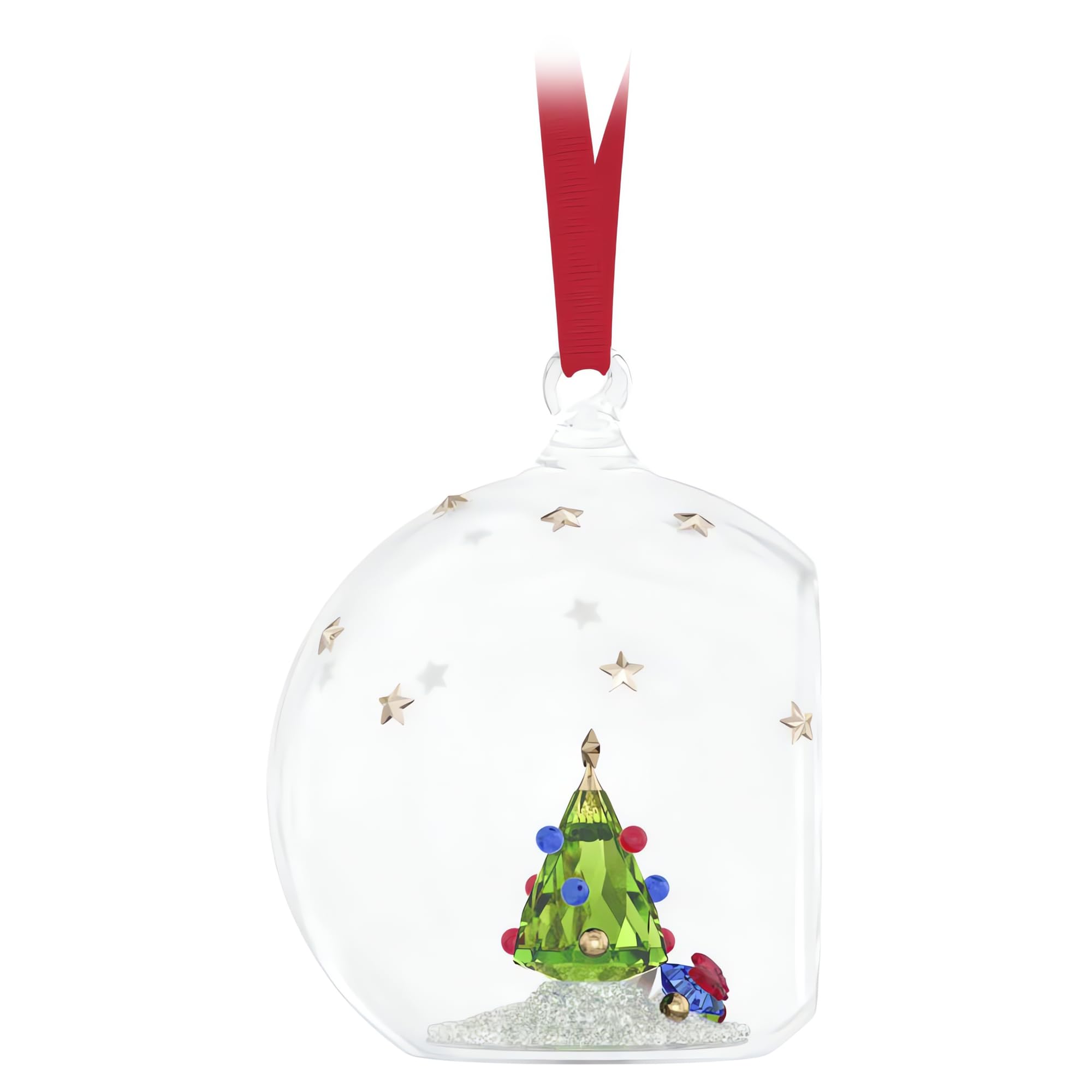 Swarovski détail du métal doré et ruban gros-grain rouge, finition luxueuse et soignée