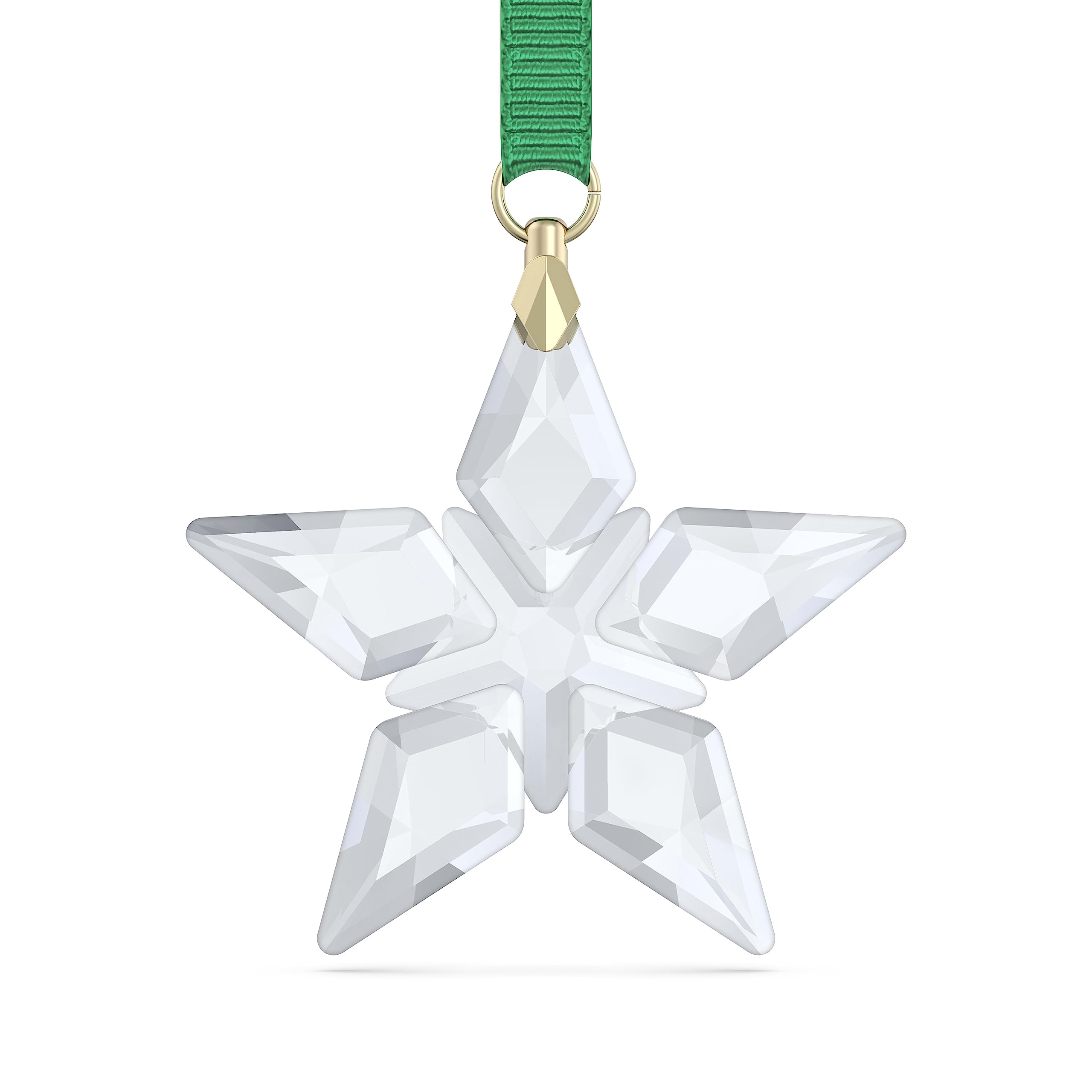 Swarovski little star ornement avant avec ruban vert montrant éclat et élégance