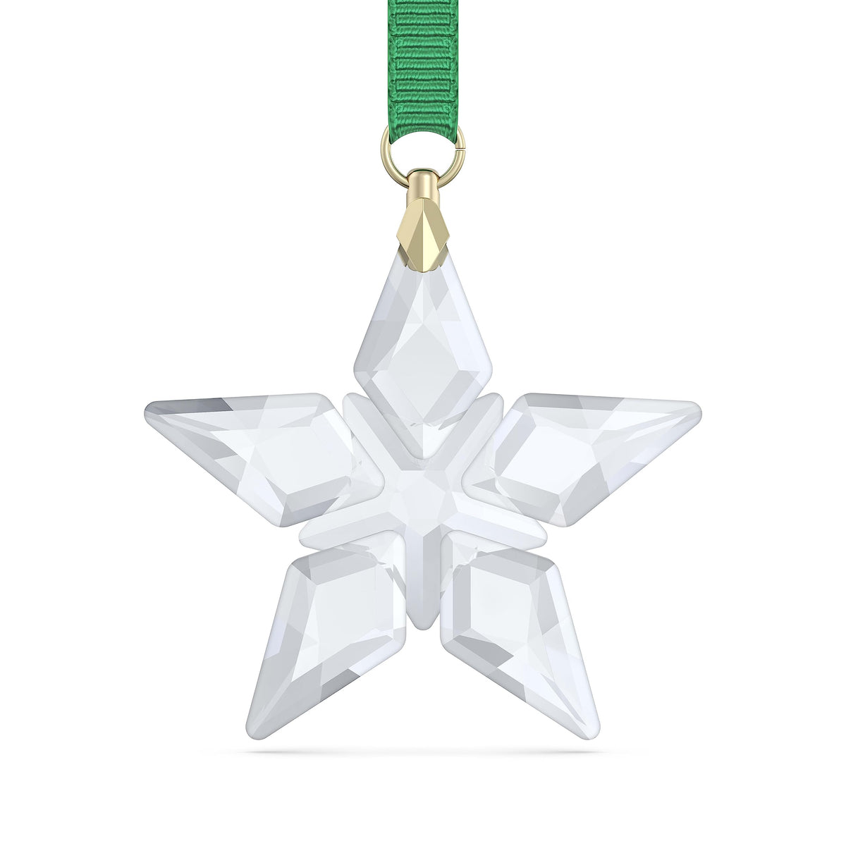Swarovski little star ornement avant avec ruban vert montrant éclat et élégance
