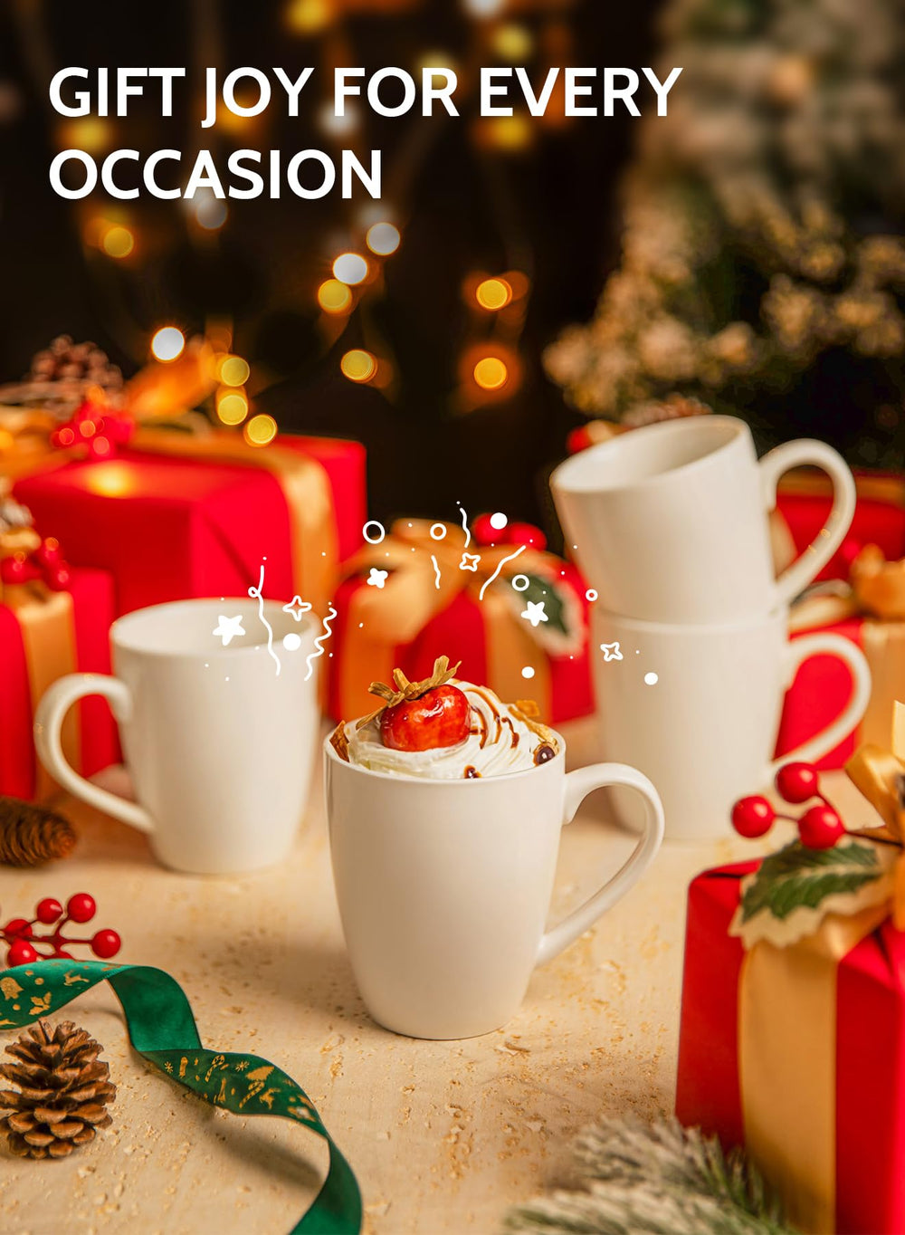Sweese lot de six tasses blanches, solution pratique pour familles et bureaux