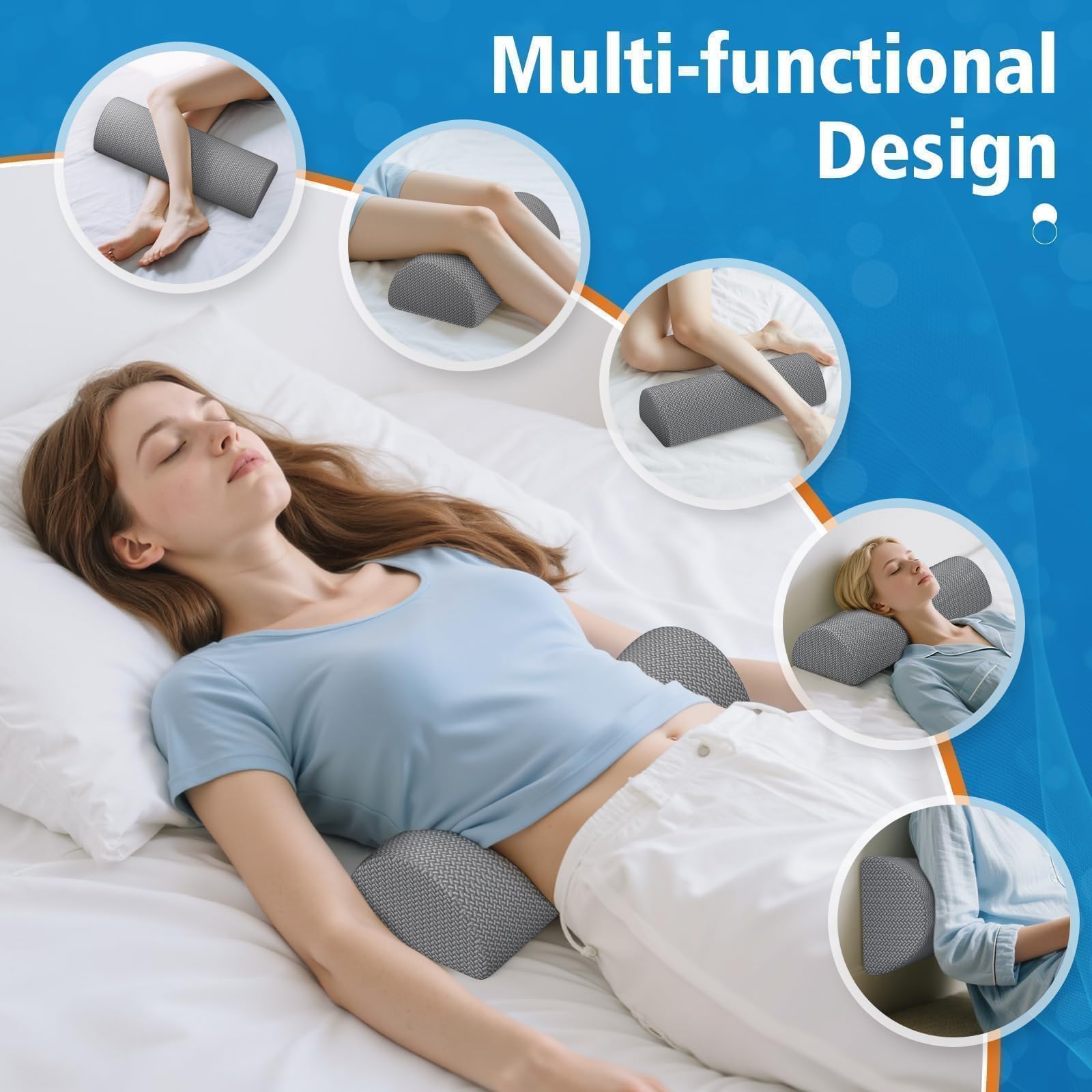 SweetSlubr coussin genou posé sur un lit moderne illustrant intégration décorative