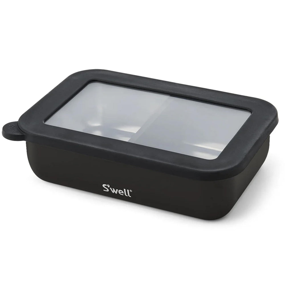 S'well Bento Box Onyx ouverte présentant la capacité et couvercle transparent, pratique pour transport
