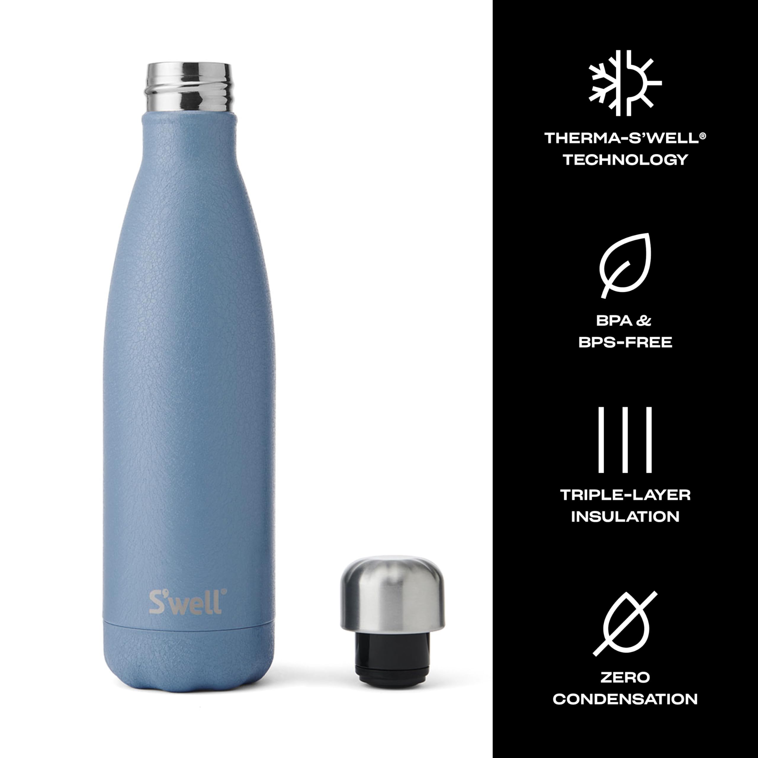 S'well Desert Sky tenue en main illustrant transport confortable et gain d'espace