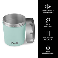 S'well chiller en usage avec une pinte de glace démontrant transport facile