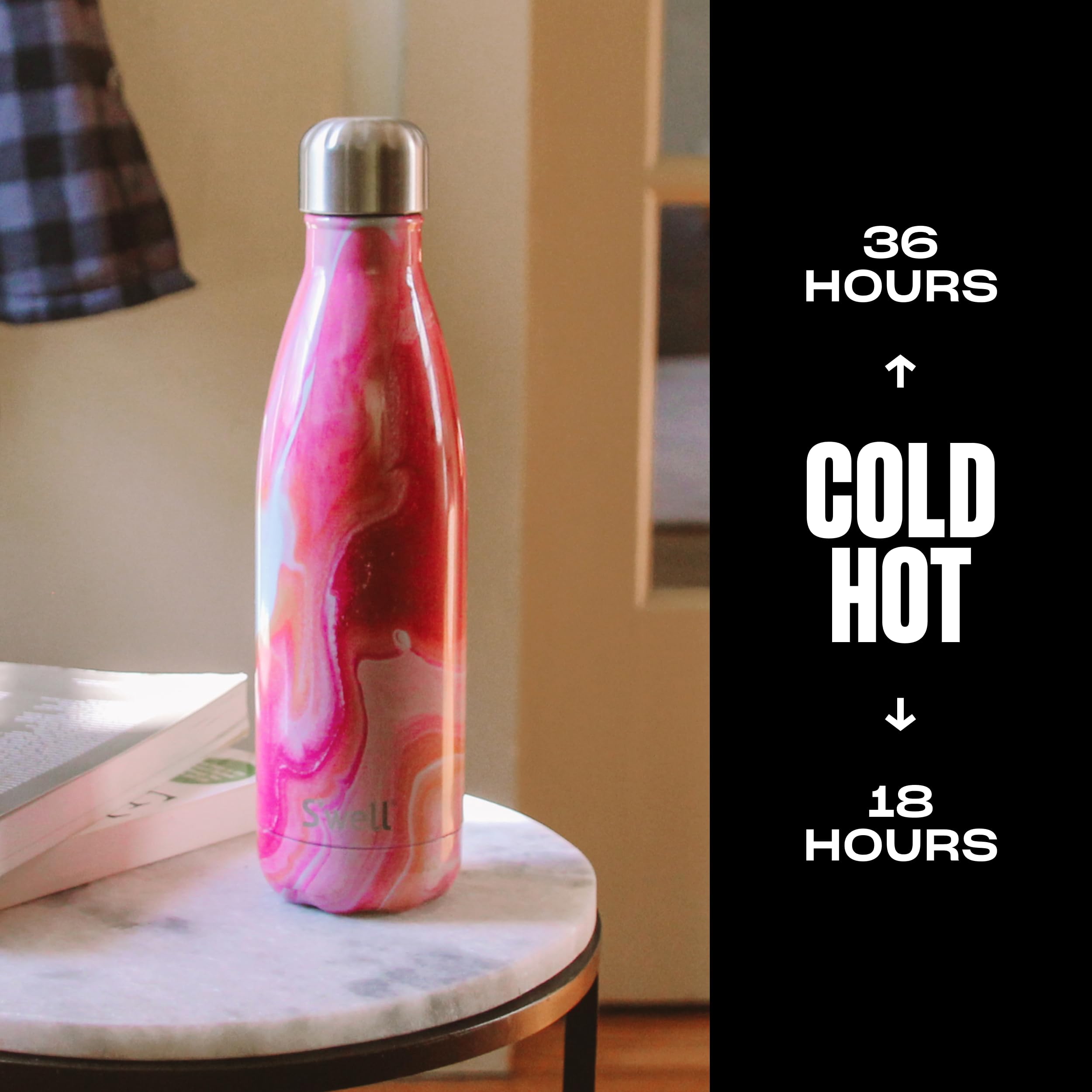 S'well Rose Agate gros plan du goulot facilitant ajout de glaçons