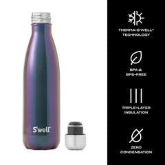 Comparaison de taille S'well Supernova à côté d'un verre pour visualiser la contenance 17oz