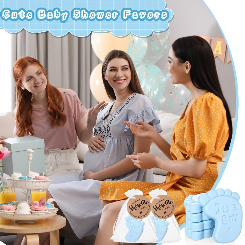 Swiffen présentation sur table baby shower bleu offrant cohérence décorative