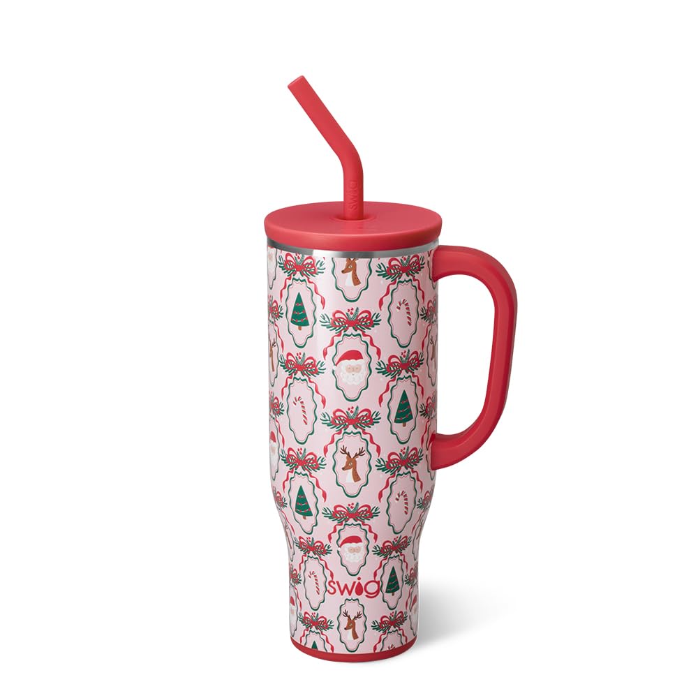 Swig Life tasse Christmas Cameos face avant montrant motif festif et capacité