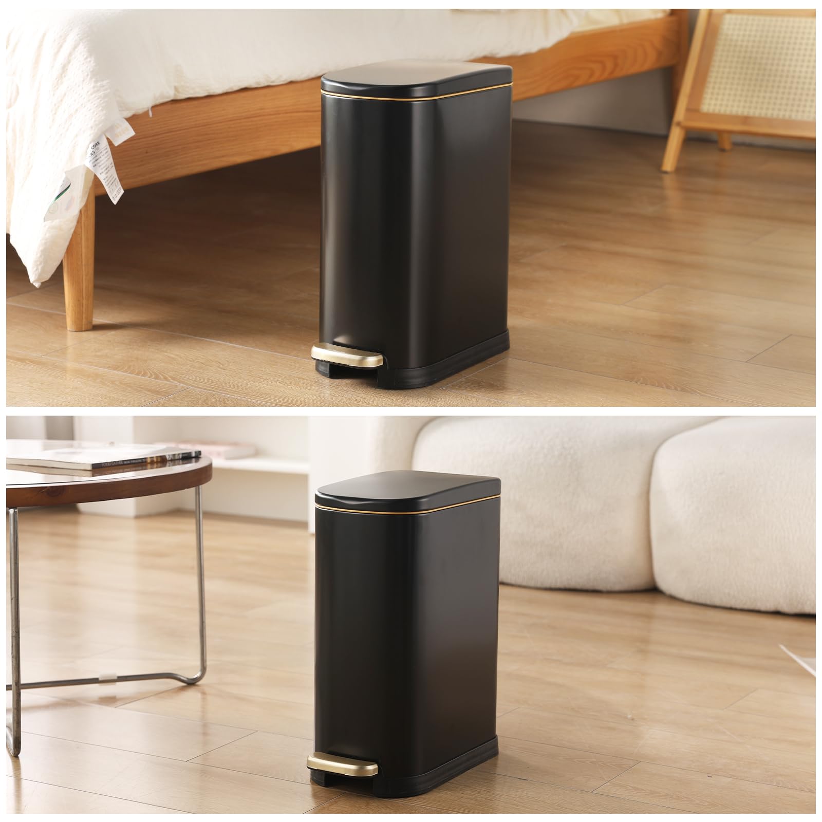 SYNCVIBE poubelle installée en salle de bain, intégration esthétique pratique