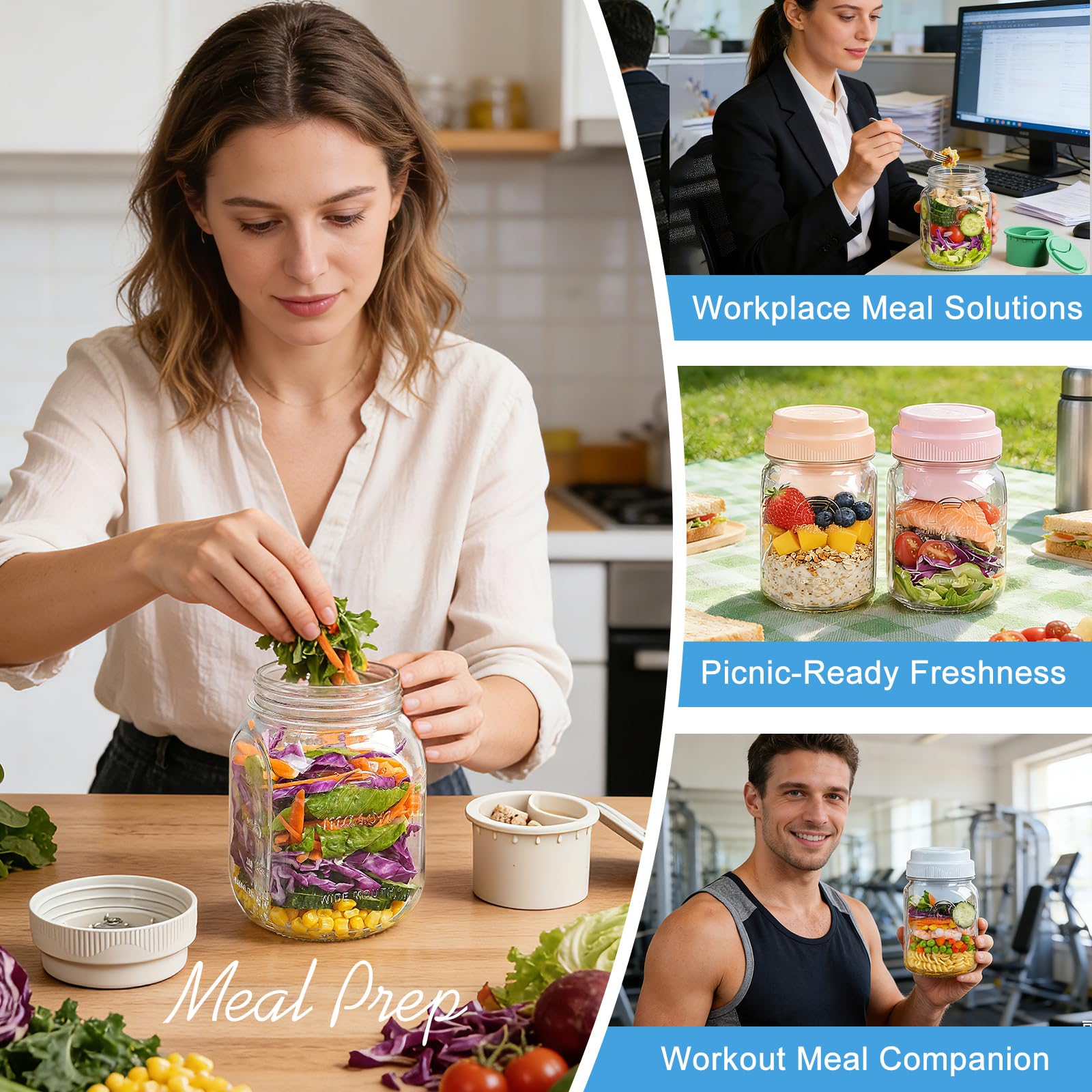 Syntic pack de quatre bocaux en verre réutilisables pour meal prep