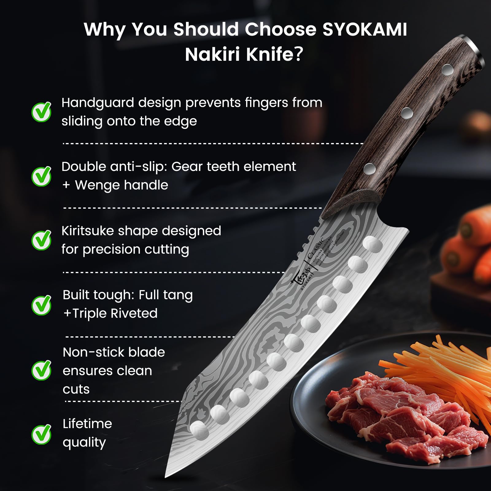 SYOKAMI couteau tenu en main pour comparer taille et équilibre utile