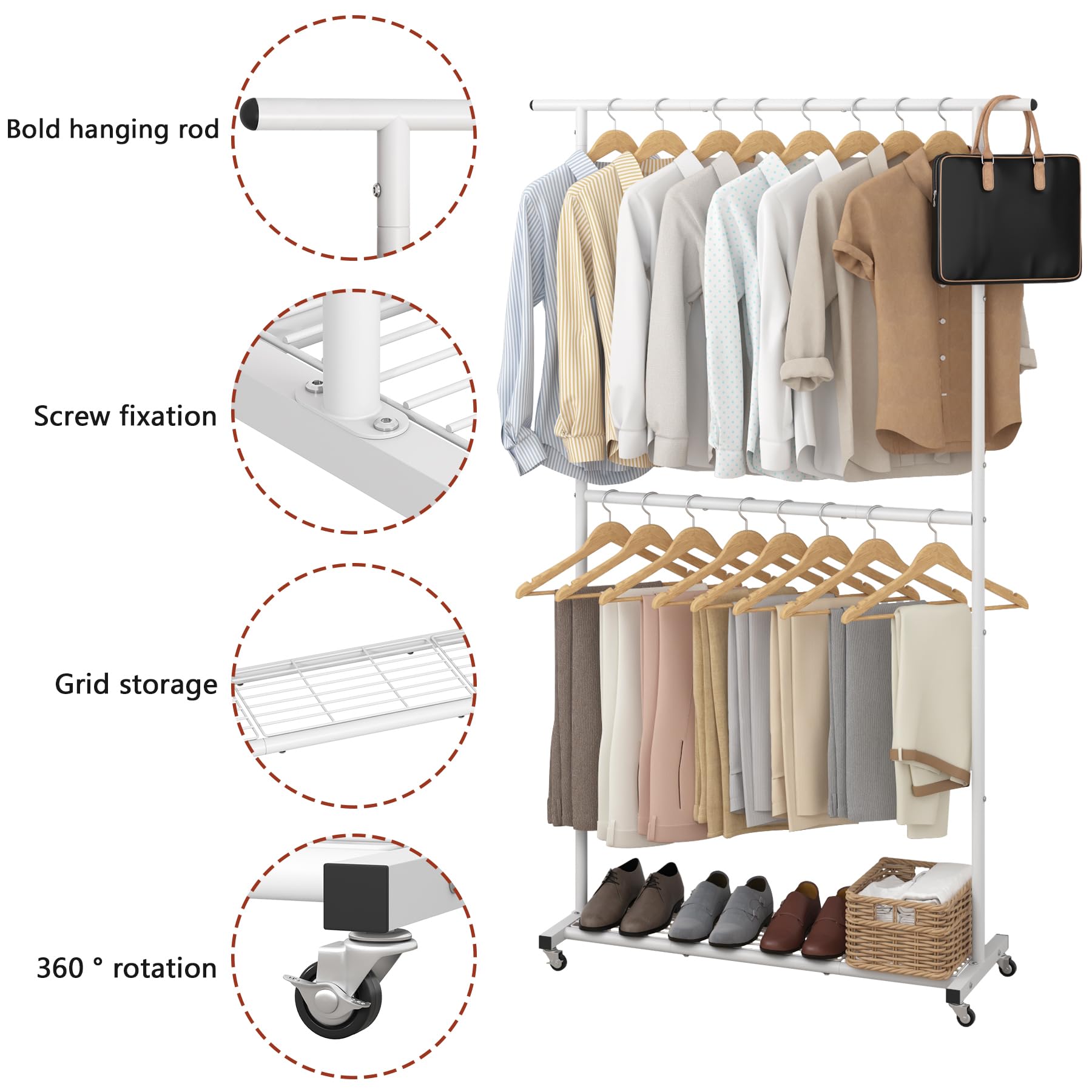Sywhitta portant chargé de vêtements, capacité pour manteaux et robes